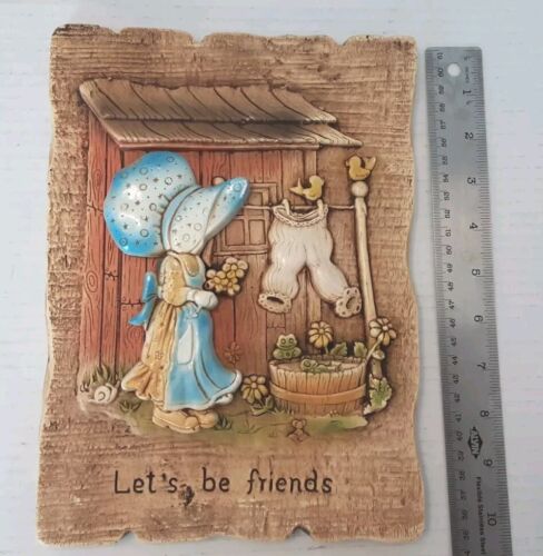 2 Vintage Holly Hobbie Hobby Wall Hanging Plaques 3D Decorative 1970s Plastic - Picture 3 of 6