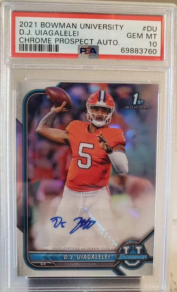 2021 Bowman U Chrome DJ UIAGALELEI 1º novato autografado PSA 10 cartões autógrafo SP LAC - Imagem 2 de 3