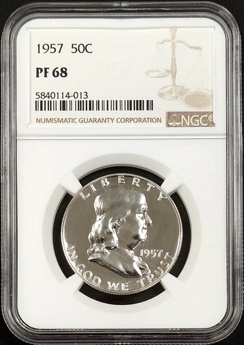 1957 Proof Franklin Silver Half Dollar graded PF 68 by NGC!