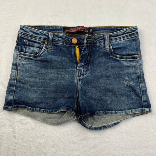 Zara Shorts Damen Größe 2 Blau Denim Jeans Faded Mid Rise