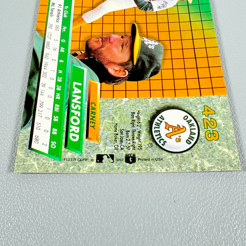 1992 Fleer Ultra MLB Card: CARNEY LANSFORD #423 | Oakland Athletics 3rd B - Picture 3 of 4