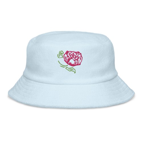 Terry cloth Bucket Hat Red Flower Embroidery - Picture 7 of 9