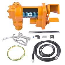 12V 15 GPM Yellow Fuel Transfer Pump with Discharge Hose  Manual Nozzle Kit
