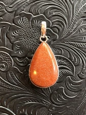 Artisan Southwest Red Sandstone Raindrop Pendant Shadow Bezel 2"