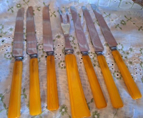 Vintage Backlicht Messer / Serviergabel Set, Buttermesser, MCM, HERBST, Besteck - Bild 8 von 9