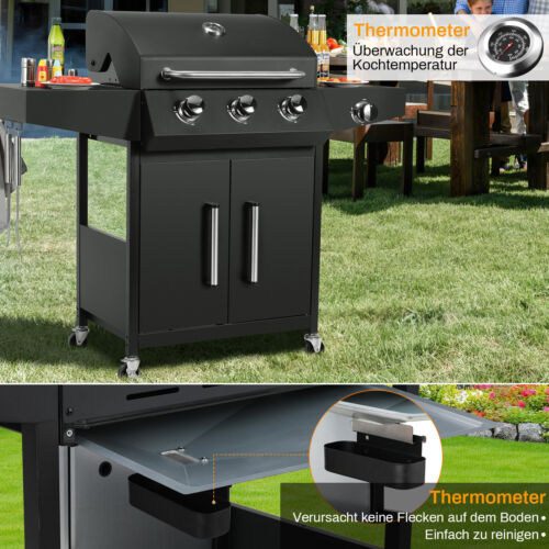Gasgrill/Grillwagen 3 Brenner +1, Grillfäche 60X42cm mit Seitenkocher Grillküche - Bild 3 von 5