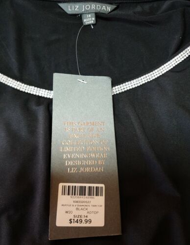 ❤ NEW - Liz Jordan Luxe Size 14 Ruffle Sleeve Diamonte Trim Top - RRP $149.99 ❤ - Picture 7 of 7