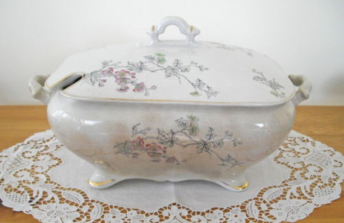 Vintage Warranted IRONSTONE China Casserole Bowl Soup Tureen w/Lid Pink Flowers~ - 第 1/18 張圖片