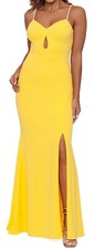 d1 Xscape Womens Yellow Rhinestone Cut Out Evening Dress Trim Defects Size 0