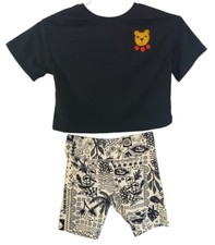 Cat  Jack Kids Black  White Pajama Set With Bear  Floral Patterns, Size 6 NWT