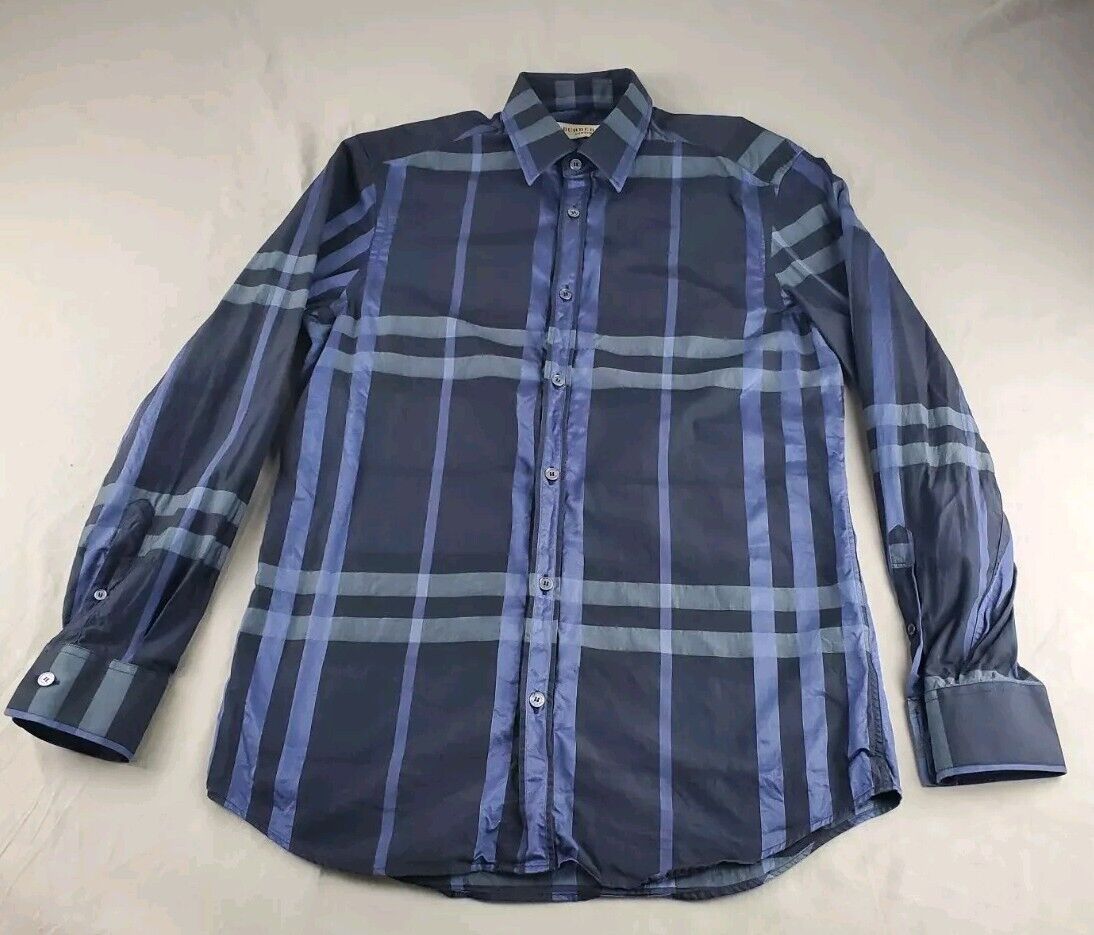Burberry London Mens Shirt 14.5 32 33 Blue Nova Check Button Burberry London Mens Shirt 14.5 32 33 Blue Nova Check Button
