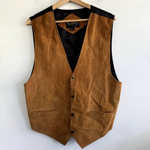 Scully Leather Suede Vest Men's Size Large Brown Snap Front Western Cowboy - Picture 6 of 8