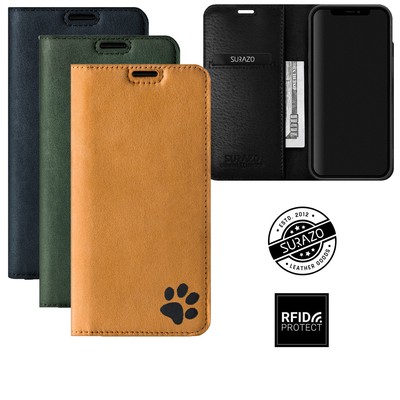 SURAZO  RFID Schutz SMART MAGNET Echtes Ledertasche Handy Hülle Flip Pfote Case