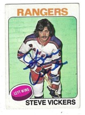 Signed Autographed STEVE VICKERS New York Rangers 1975-76 Topps Card #19 COA