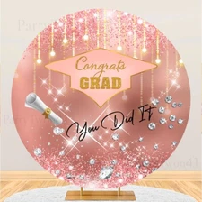 Round Congrats GRAD  Backdrop graduation  Party Photography Background 6.5ft