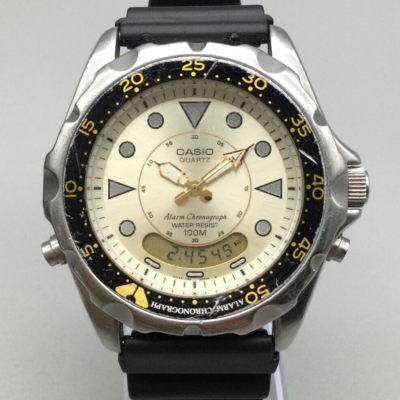 Casio Arnie Watch Men 388 AD-520 45mm Silver Gold Tone Chronograph New  Battery