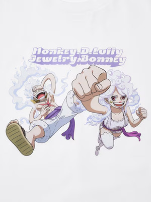 Einteiliges Luffy Gear 5 Schmuck Bonney Grafik T-Shirt UNIQLO UT Japan weiß n...
