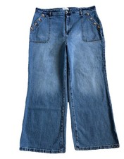 LOFT The Wide Leg Jeans Blue Medium Wash High Rise Front Button Pockets Size18