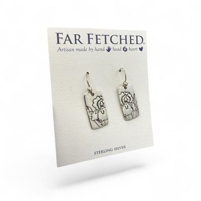 Far Fetched Iris Flower Dangle Earrings 925 Sterling Silver Artisan Handmade