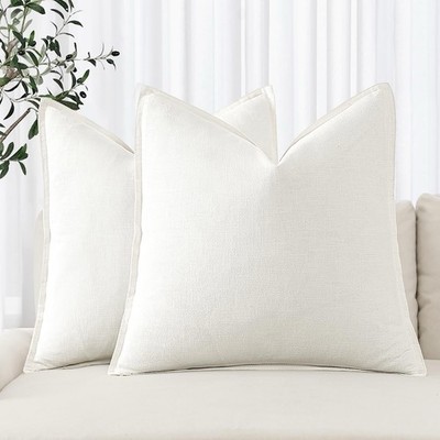 Decorative Linen Euro Sham Pillow Covers 26X26 Cream White Boho Farmhouse Neutra