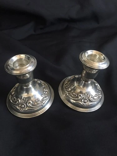 Reed & Barton Sterling Silver Pair Candlestick Holders Weighted / 430 Grams