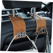 Car Headrest Hooks Universal Car Purse Hook Premium Leather BH09-Brown-Black