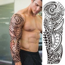 Geometric Totem Full Arm Large Waterproof Fake Temporary Flash Tattoo Sleeve
