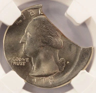 1978-D 25c Washington Quarter Off-Center & 30% Curved Clip NGC MS67