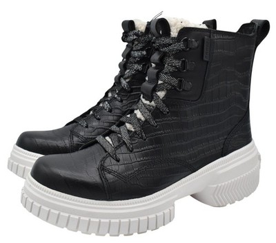 Sorel Women 8.5 ONA AVE Boot Lace Lux Black Leather Croc Embossed WP Boots