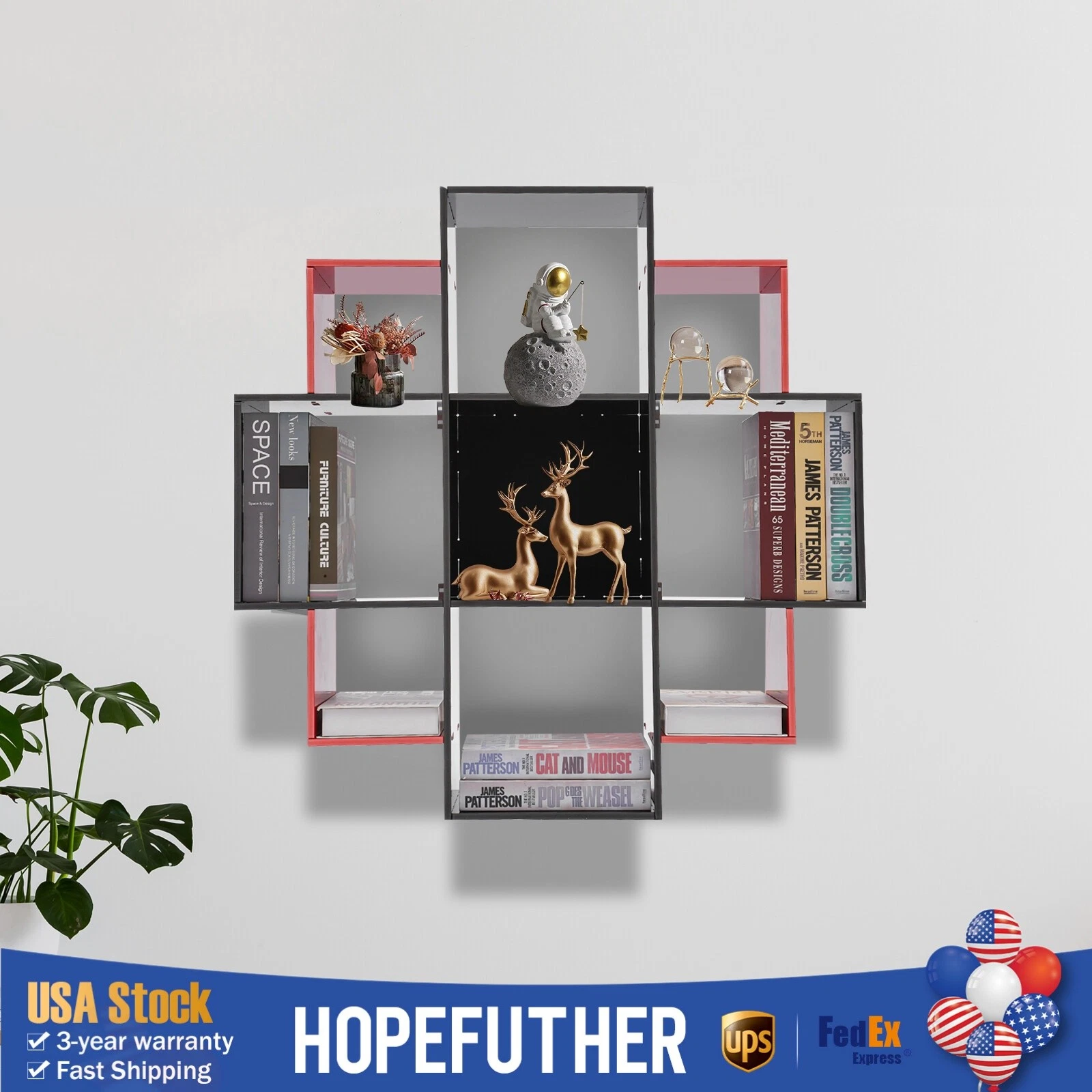 Wall Mount Book Shelf Modern 3 Tiers 9 Compartments PVC Board Bookcase Bookshelf