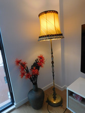 Attractive Vintage Onyx & Metal Standard Lamp with Cherub Decoration & Shade