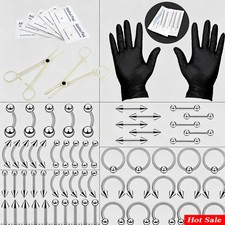84PCS Professional Stainless Steel Piercing Kit Navel Eyebrow Nose Needles