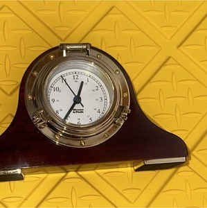 Weems & Plath Brown Wood & Brass Analog Desk Clock, Arabic Numerals