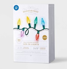 60ct LED C6 Faceted Christmas String Lights Multicolor Green Wire Wondershop 3F