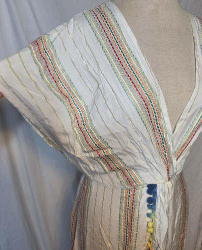 America & Beyond Aurora Rose Maxi Dress M NWT White Striped Pom Pom Boho