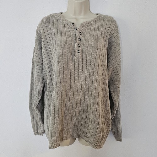 Vintage 90er Pazzo Grobstrick Pullover Pulli XL Ramie Baumwolle Henley Fischer - Bild 1 von 12