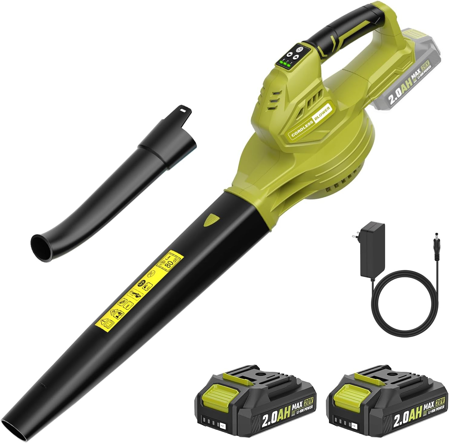 Soffiatore Foglie Elettrico 20V 240km/h | Kit 2 Batterie 2.0Ah Max