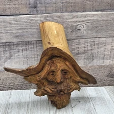 Wood Spirit Carving Tree Forest Face Sculpture Log Home Cabin Gnome Wall Art