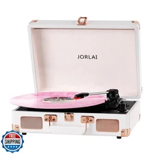 3-Speed Vinyl Record Player Turntable Portable Suitcase with Bluetooth, Recha