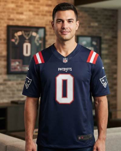 Christian Gonzalez #0 New England Patriots Navy Blue On-Field Men's Game Jersey