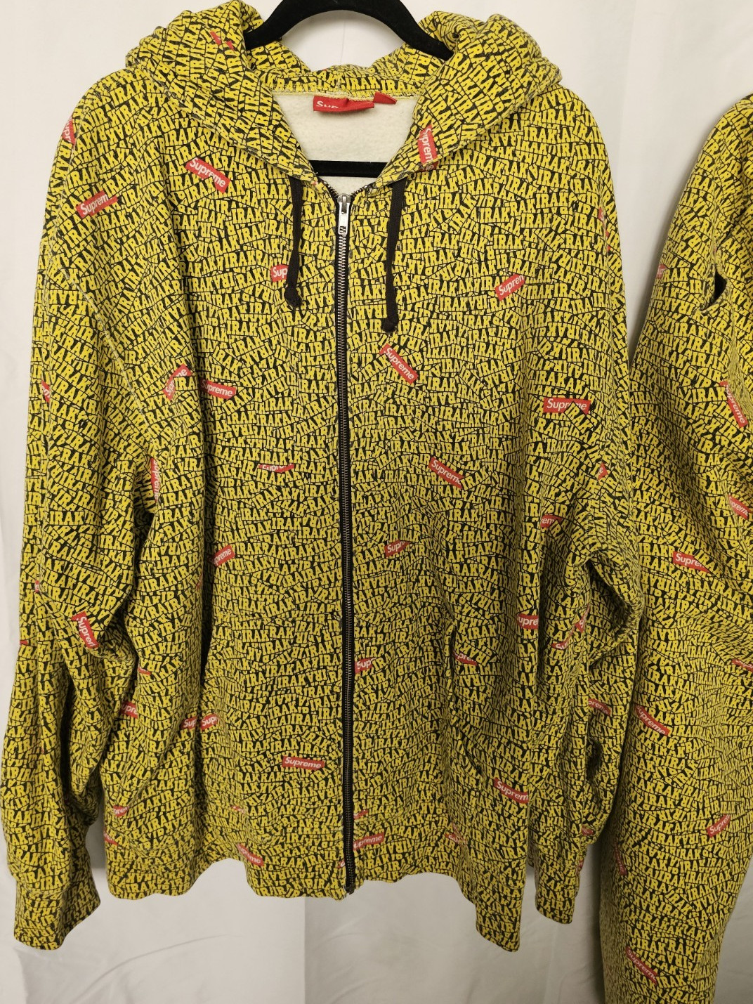 Supreme Yellow Black Red IRAK Print Full Zip Hooded Hoodie XXLarge Men