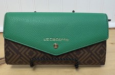 Liz Claiborne Brown Green Geometric Folding Checkbook Wallet with Zipper