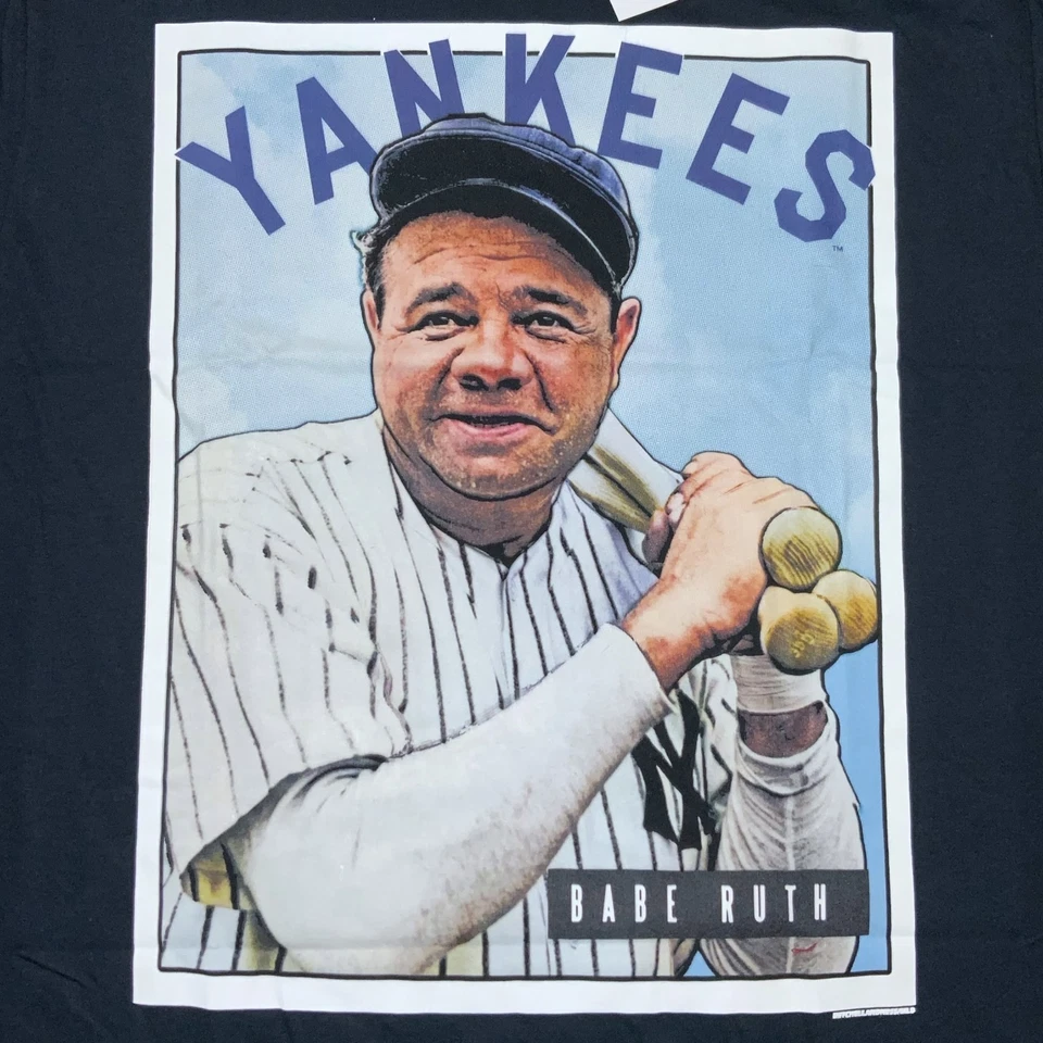 Camiseta Mitchell & Ness NY Yankees Para Hombre Pequeña Azul Marino Babe Ruth Picture MLB Foto 3 de 4
