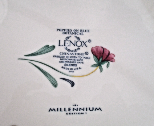 Lenox Chinastone Poppies on Blue Floral Dinner Plates USA 10.75" Set of 4 - Picture 2 of 2