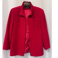 Tribal Red Wool Cashmere Blend Zip Front Jacket Coat Mock Neck Womens Size 8