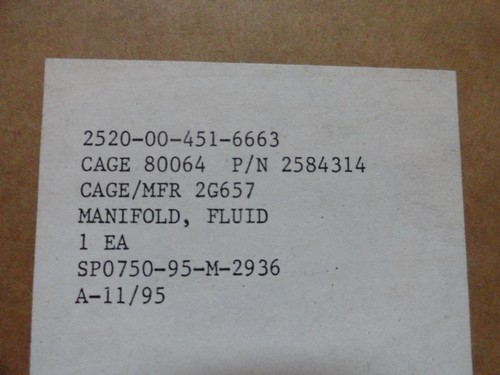 FLUID FLUTED MANIFOLD CUMMINS VT400, MULTIFUELED, 4 CYC, 8 CYL, 2584314 MILITARY - Picture 5 of 5