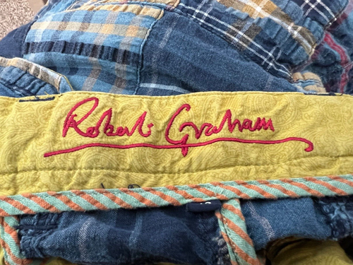 RARE ROBERT GRAHAM MENS PANTS 42 BLUE PATCHWORK RESORT VACA BEACH PLAID HTF - Bild 2 von 8