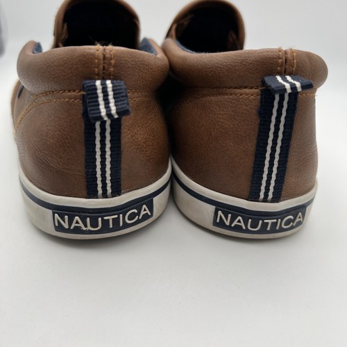 Nautica Akeley unisex kids slip-on boat shoes brown faux leather casual size 4 - Picture 5 of 12