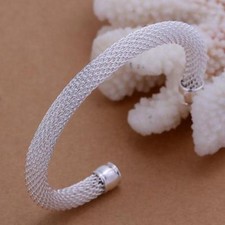 Designers Choice Gift Party Modern Stunning 925 Sterling Silver Mesh Cuff Bangle