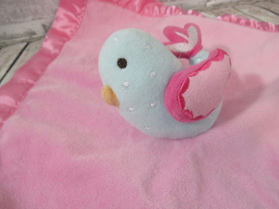 Circo Rosa Azul Pájaro Bebé Manta de Seguridad Flores Satinado Lovey Foto 2 de 4